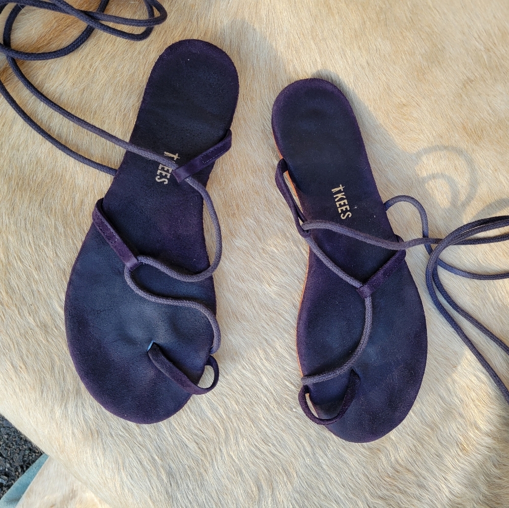 TKEES Navy Blue Suede Greek Sandals